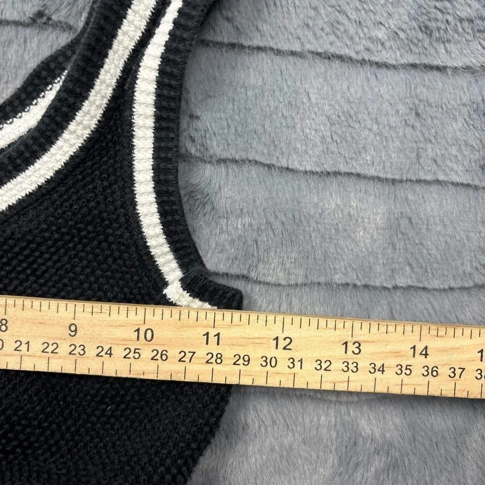 Alo Yoga Women Black Ivory Striped Textured Knit Cropped Sweater Tank Top Logo